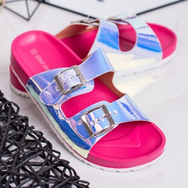 Ideal Shoes Hausschuhe mit Holo-Schnalle grau 1