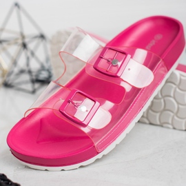 Ideal Shoes Transparente Hausschuhe mit Schnalle rosa 2