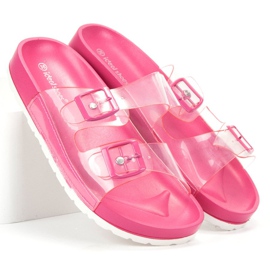 Ideal Shoes Transparente Hausschuhe mit Schnalle rosa 1