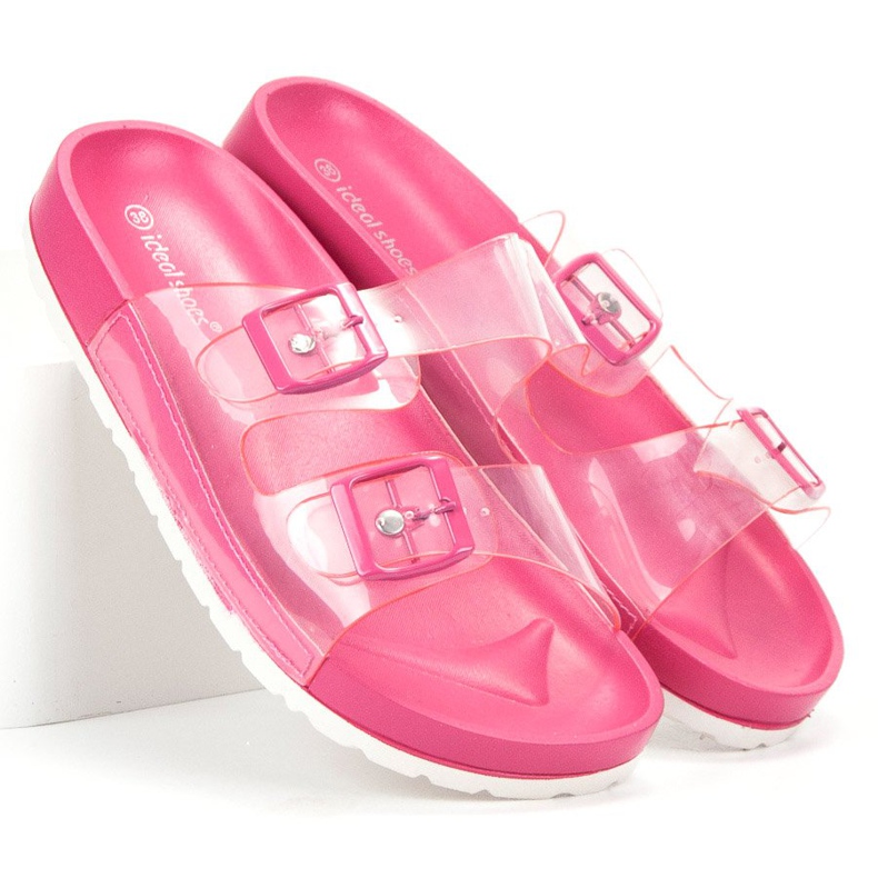 Ideal Shoes Transparente Hausschuhe mit Schnalle rosa 1