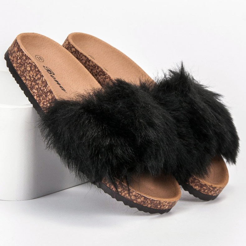 Bona Hausschuhe mit Fell schwarz 1