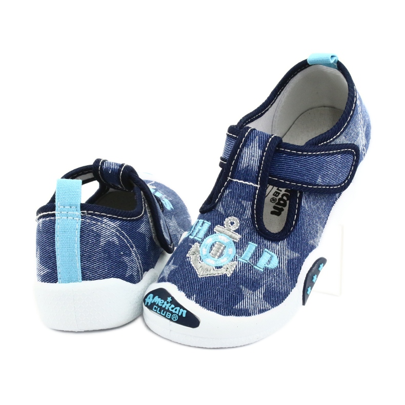 American Club Kinder Sneakers Ledereinsatz TEN12 navy blau blau grau 4
