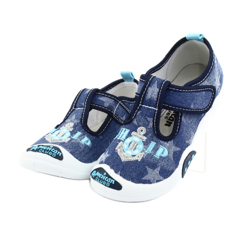 American Club Kinder Sneakers Ledereinsatz TEN12 navy blau blau grau 3