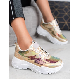SHELOVET Goldene Sneaker mit Pailletten 1