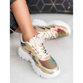 SHELOVET Goldene Sneaker mit Pailletten 2