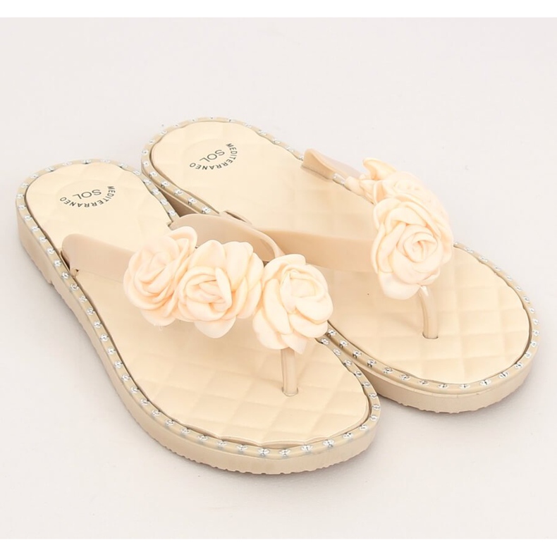 Beige Flip-Flops mit Blumen YJL-1818 Beż 2