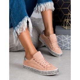 SHELOVET Sneakers mit Glitzersohle rosa grau 1