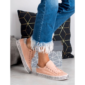 SHELOVET Sneakers mit Glitzersohle rosa grau 2