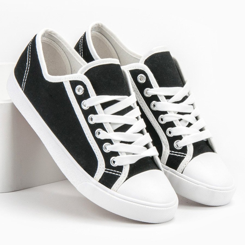 SHELOVET Niedrige Sneaker für Damen weiß schwarz 2