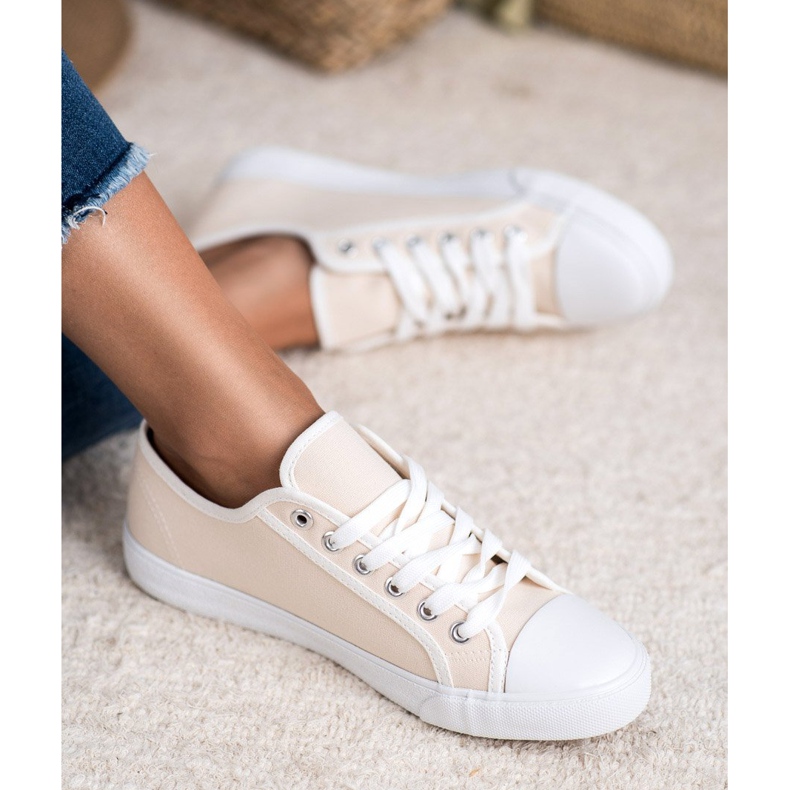 SHELOVET Niedrige Sneaker für Damen weiß braun 2