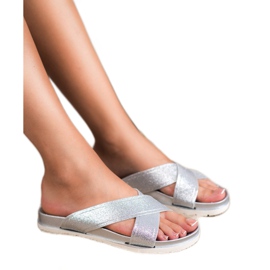 Emaks Silberne Hausschuhe mit Glitzer grau 1