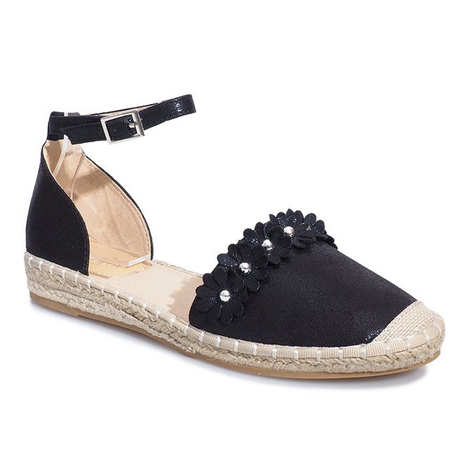Schwarze Espadrilles mit Favara-Blumen 1
