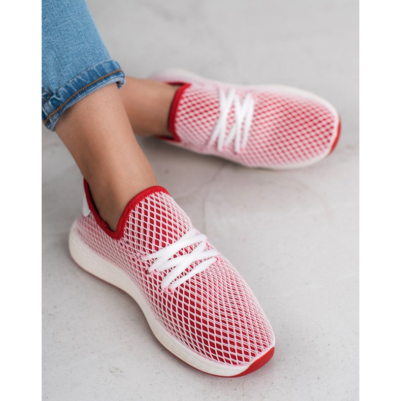 SHELOVET Modische Slip-On Schuhe weiß rot 2