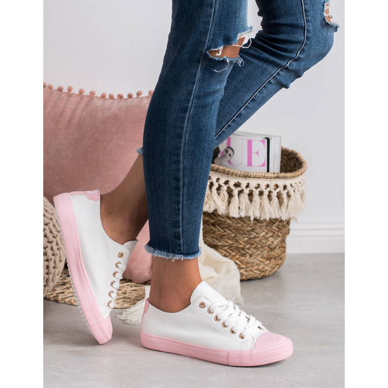 SHELOVET Zweifarbige Sneaker weiß rosa 2