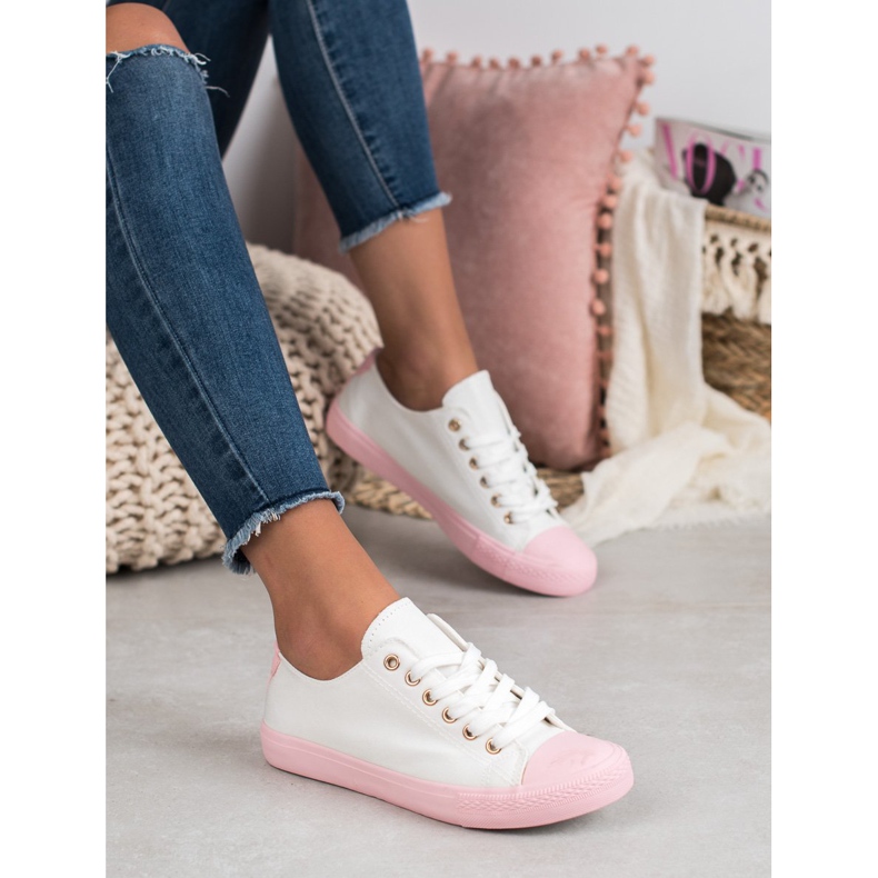 SHELOVET Zweifarbige Sneaker weiß rosa 1