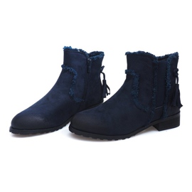 Warme Stiefel Jodhpurstiefel Pelz W156 Navy marineblau 1