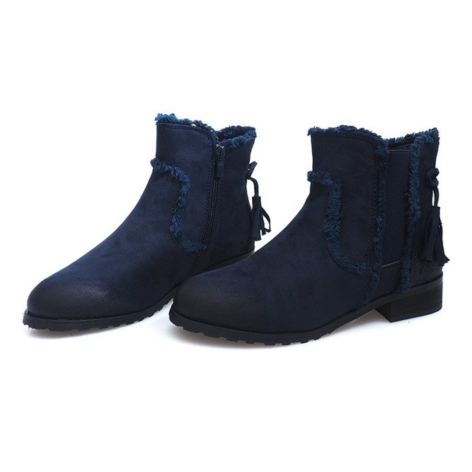 Warme Stiefel Jodhpurstiefel Pelz W156 Navy marineblau 1