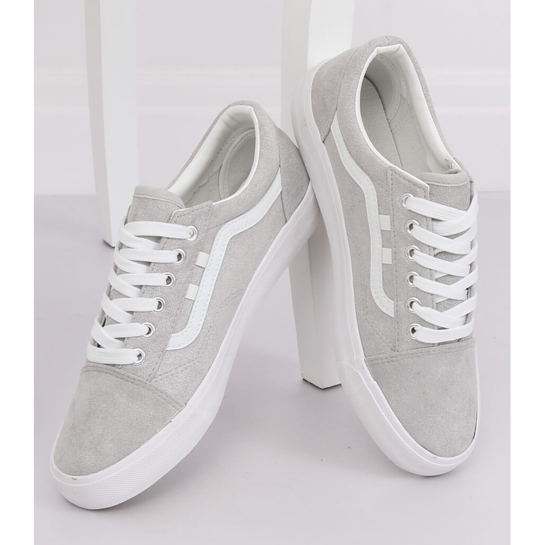 Graue graue Sneakers für Damen B70A SILVER / WHITE 1