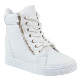 Weiße Sneaker auf Keilabsatz mit goldenem Schieber DD477-2 1