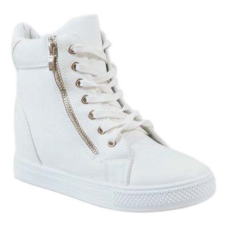 Weiße Sneaker auf Keilabsatz mit goldenem Schieber DD477-2 1