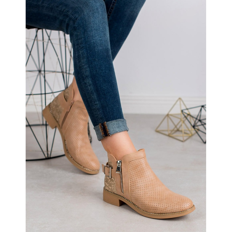 Bestelle Beige Stiefel mit Schlangenmuster 1