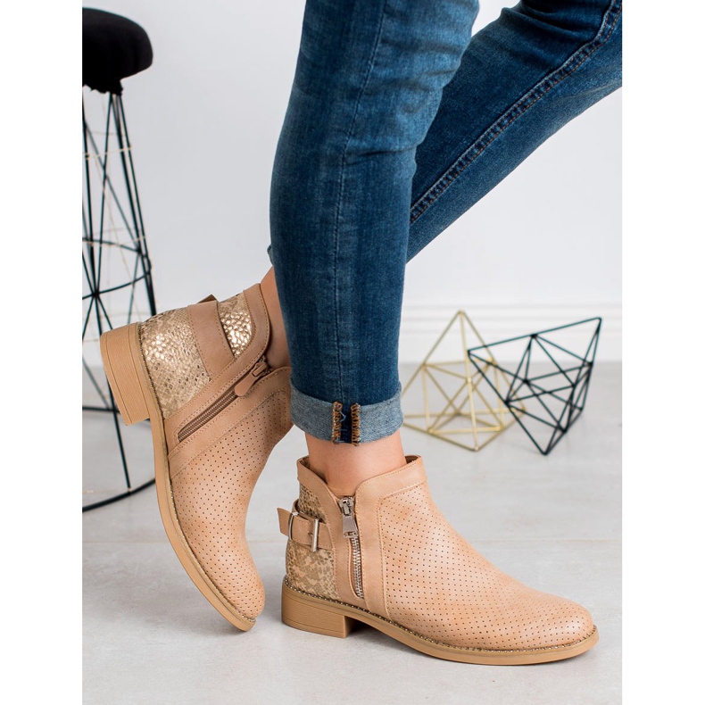 Bestelle Beige Stiefel mit Schlangenmuster 2