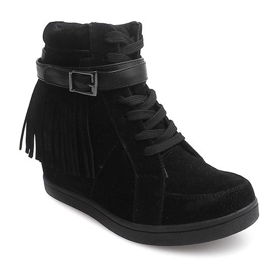 Wildleder Sneakers Boho Fringe 2030 Schwarz 2