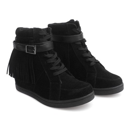 Wildleder Sneakers Boho Fringe 2030 Schwarz 1