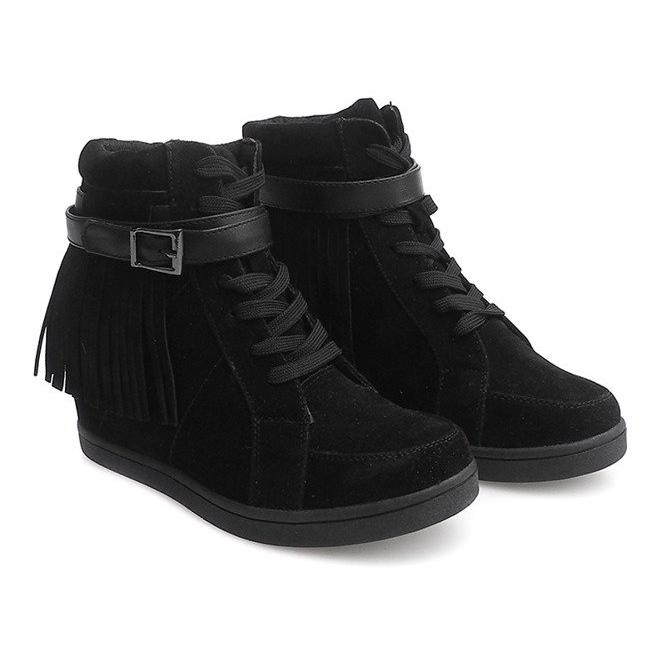 Wildleder Sneakers Boho Fringe 2030 Schwarz 1