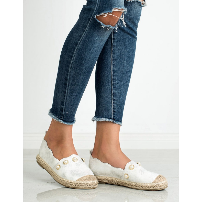 SHELOVET Espadrilles mit Perlen grau 2