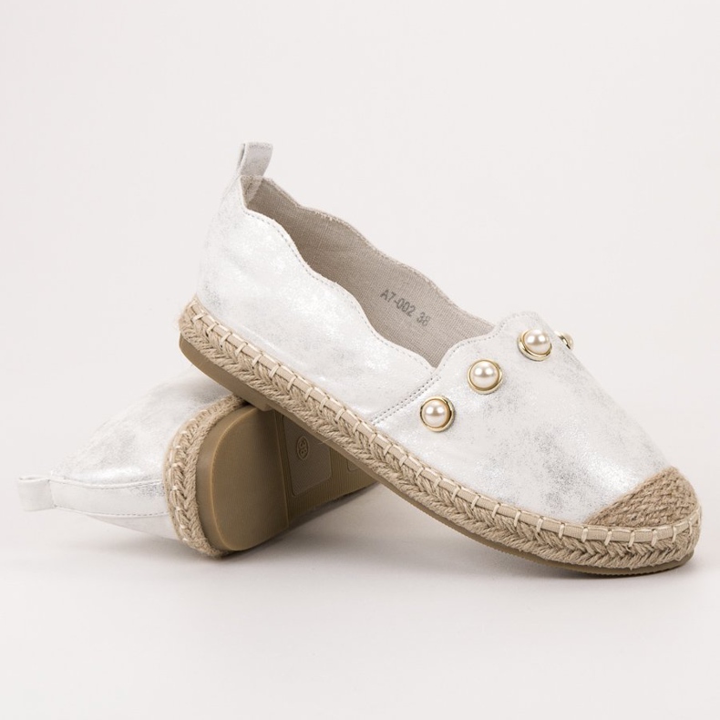 SHELOVET Espadrilles mit Perlen grau 1