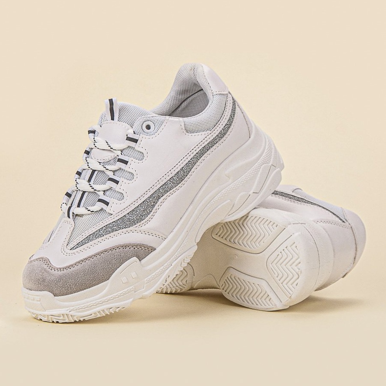 SHELOVET Sneakers mit Glitzer weiß grau 1