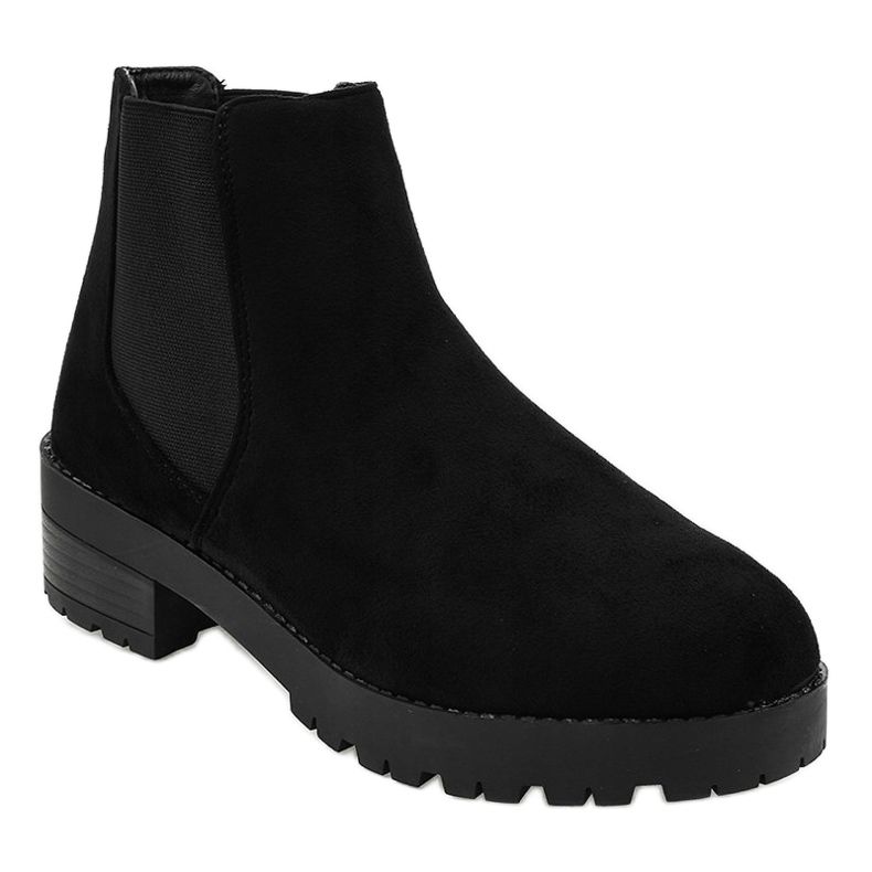 Flache Stiefeletten aus Wildleder in Schwarz mit Gummizug 2017-2 1