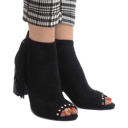 Schwarze, durchbrochene Boho-Stiefel AF-9 2