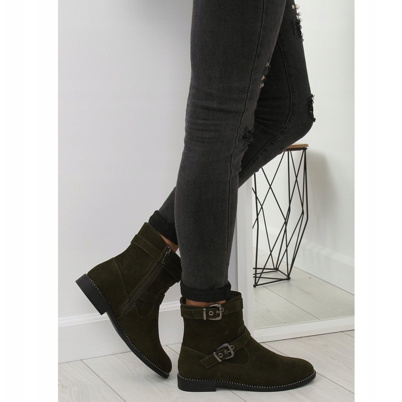 Grüne flache Stiefel MB188-266 Grün 1