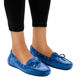 Blaue Loafer Ballerinas mit Schleife F03-3 1
