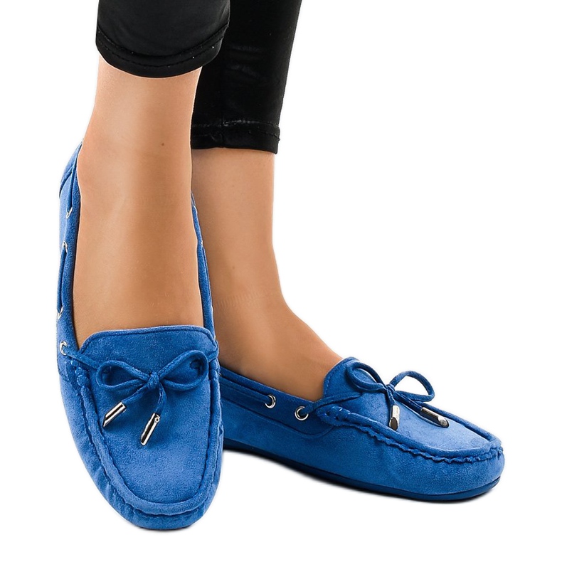 Blaue Loafer Ballerinas mit Schleife F03-3 2