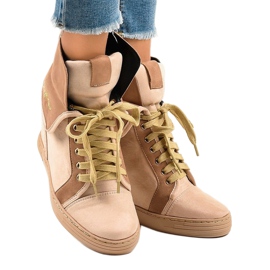 Beige Sneakers mit Schnür-Wedges B12-22 1