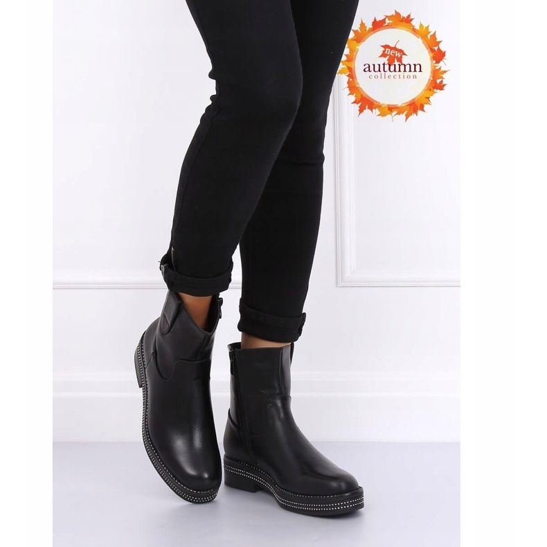 Schwarze flache schwarze Damenstiefel CH1812-1 Schwarz 1