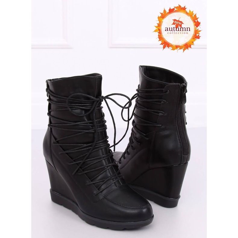 Schwarz HX301 Schwarze Keilstiefel 1