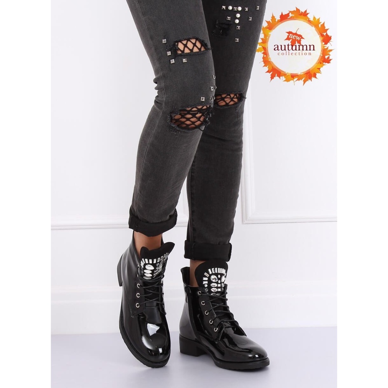Schwarz lackierte Damenstiefel NC866 Black 1