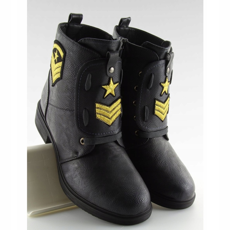 Schwarz H-4 Schwarze Arbeitsstiefel mit Patches 2