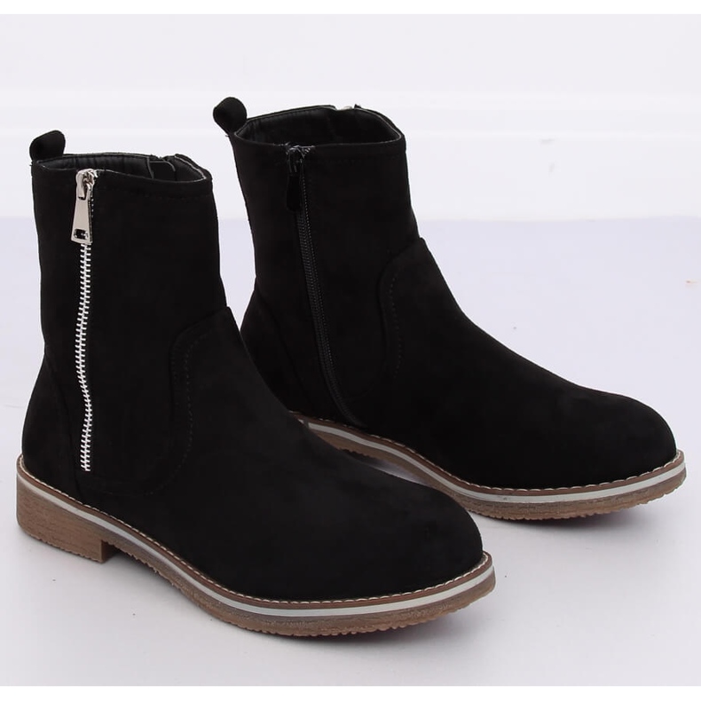 Schwarze flache Stiefel für Damen 0-255 Schwarz 1