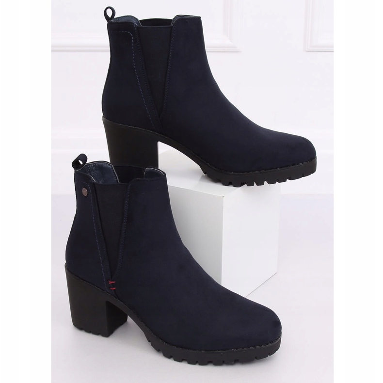 Marine Stiefel mit breiten Absätzen W373 Blau navy blau 1