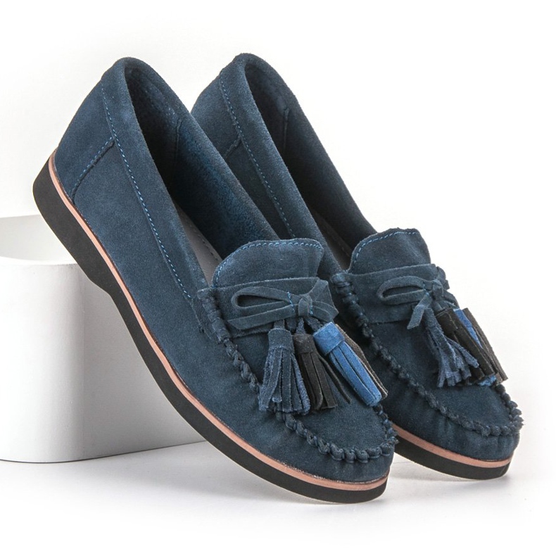 Filippo Loafer aus Leder mit Fransen blau 1