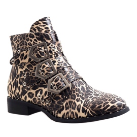 Leopardenstiefel mit 7-X7185C-Schnallen schwarz mehrfarbig 1