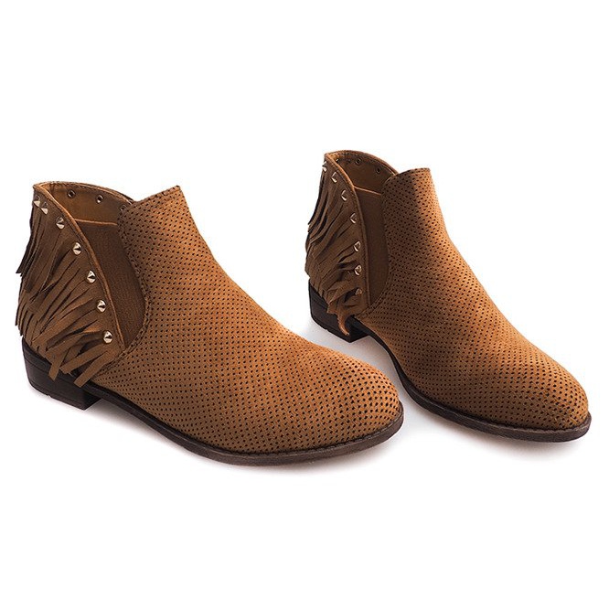 Durchbrochene Boho-Stiefel Fringe 3576 Camel braun 1