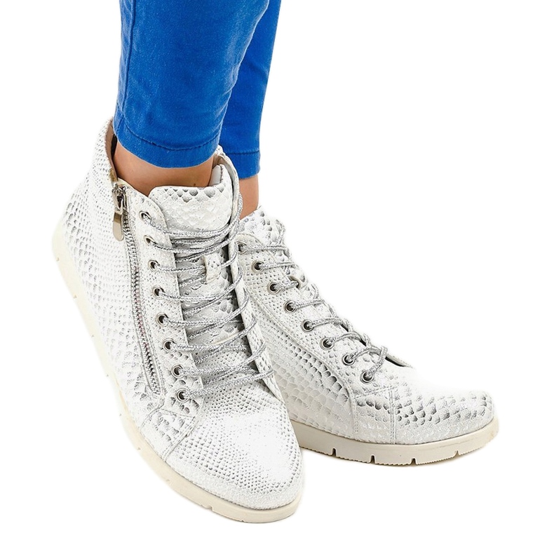 Silberne Schnürstiefel mit Reißverschluss 1557-38A grau 1