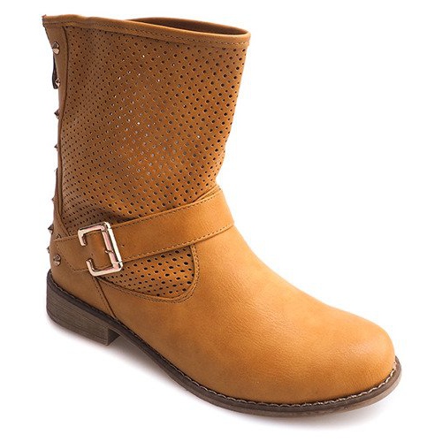 Durchbrochene Stiefel mit Reißverschluss TLT1302 Camel braun 1