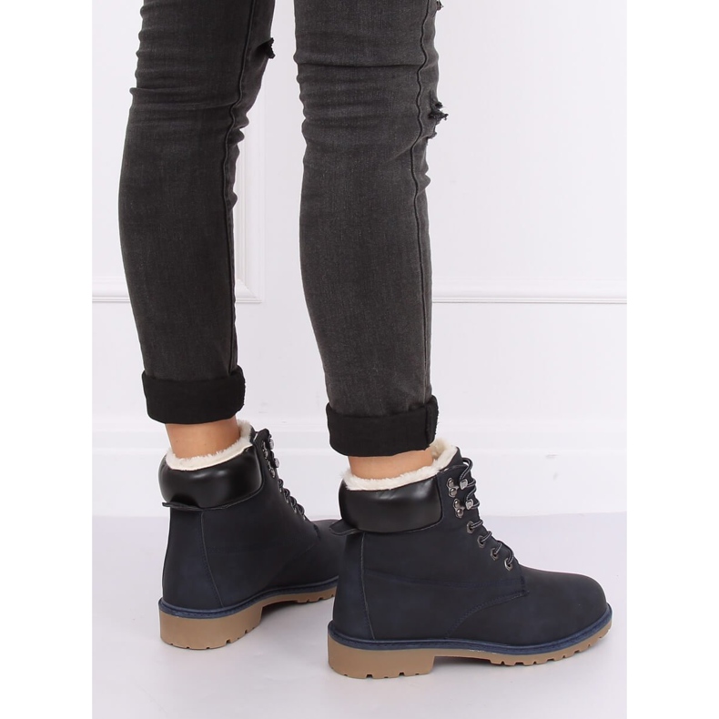 Marineblaue isolierte Holzstiefel für Damen 1121-PA DK.BLUE 1